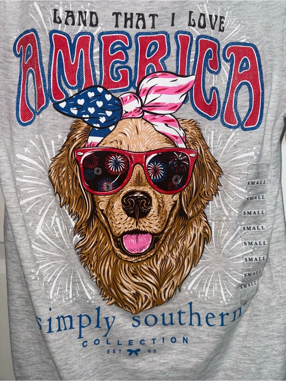 Fourth of July Simply Southern Gray Dog Tee with Red & Blue Patriotic Accents